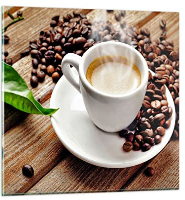 Wandbilder Dekoration Wohnzimmer Kaffee Tasse Espresso heiß Bilder auf Glas 50x50cm Glasbild Schlafzimmer Küche Deko Wand Kunstdruck Art Klein Wanddeko Bild im Glas Modern Wall Decor GAC50x50-2546