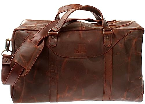 LECONI kleine Reisetasche Ledertasche Handgepäck Reise Weekender Fitnesstasche Damen und Herren Retro-Look Leder braun 45x25x20cm braun LE2009-wax