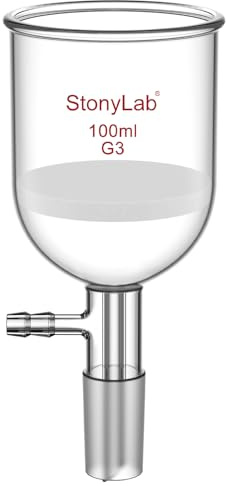 StonyLab Vetro Borosilicato Imbuto Filtrante Buchner con Fine Frit (G3), Buchner Filtering Funnel con Diametro Interno 56mm, Profondità 60mm, Giunto 24/40 e Tubazione Seghettata Sotto Vuoto (100mL)