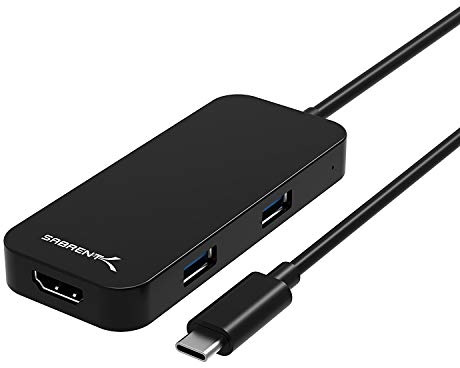 SABRENT Adaptador HDMI de Aluminio Negro Tipo C a 2 Puertos USB 3.2 Gen 1 (HB-HDUC)
