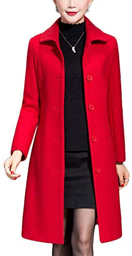 Jenkoon Women's Wool Trench Coat Winter Long Thick Overcoat Walker Coat (Red, Medium)