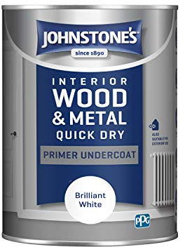 Johnstone's - Gloss Wood & Metal Primer Undercoat - Brilliant White - 1.25L | High Sheen Finish, Interior & Exterior Wood & Metal, 1-2 Hour Dry Time, Low Odour, Water Based Formula, 16m2 Per Tin