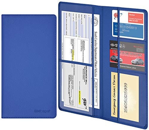 wisdompro Portafoglio per documenti auto, in finta pelle di alta qualità, per registrazione e assicurazione auto, organizer per documenti per veicoli, per carta d'identità, patente di guida, chiavi e