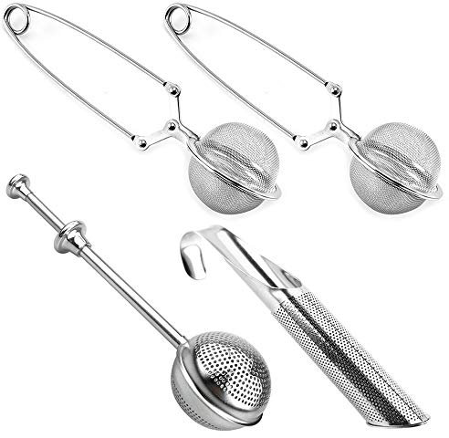 Nsiwem Infusor de Té 4 Piezas Filtros para Te Filtro de Té en Acero Inoxidable Juego de Filtros Té Infusor Pinza Colador de té Bola de Té para Té de Hojas Sueltas y Especias