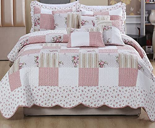 PRIME LINENS Luxury Quilted Patchwork Bedspread Bed Throw 3 Piece Bedding Set Includes Comforter & 2 Pillow Shams Floral Design Coverlet Embroidered (Maison, King)