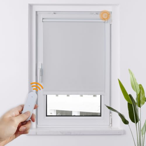 HOMEDEMO M100 Elektrische Rollos Verdunkelungsrollo mit Motor & Fernbedienung, Weiß 75x100cm(BxH), Smart Rollo ohne Bohren klemmfix & mit Bohren, Sonnenschutz Sichtschutz Rollo für Fenster
