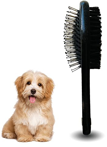 IB KOOT Wooden Dog Brushes for Grooming Double Sided Pet Hair Grooming Brush Professional Dog and Cat Brush for Shedding Ideal for Small and Long Haired Dogs (Black)