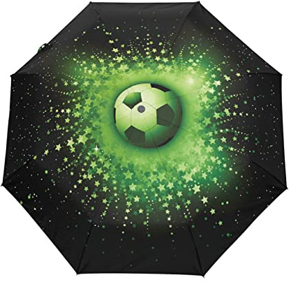 KAAVIYO Schwarz und Grün Sport Fußball Regenschirm 88 cm Automatik Schirm Winddicht UV-Schutz Reise Schirm für Mädchen