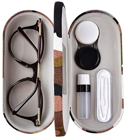 Amaliy Contact Lens Case with Mirror Tweezers Remover, 2 in 1 Double Eyeglass Case, Portable Glasses Case for Travel