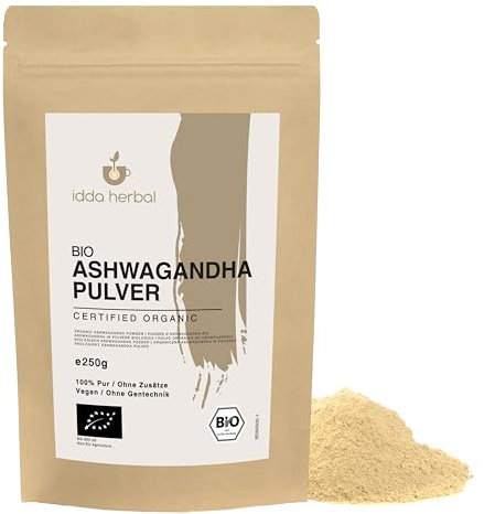 BIO Ashwagandha Pulver (250g), Gemahlene Ashwagandha Wurzel, Ashwagandha Pulver aus biologischem Anbau, 100% Natürlich und rein, Vegan