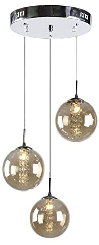 Euone_Clothes Industrial 3-Lights Globe Glass Pendant Light Cluster with Crystal Tassels Chrome Finish Glass Ball LED G4 3 Way Ceiling Hanging Lamp Villa Stairs Landing Lighting - Amber