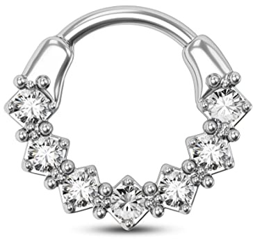 CM Crareesi Mania Bague de Septum Anneau de Nez 16 Gauge Septum Clicker Bague Créoles 316L Acier Chirurgical Septum Daith Piercing Bijoux Sept Sept ZC Diamants Daith Piercing Bijoux Daith Boucles
