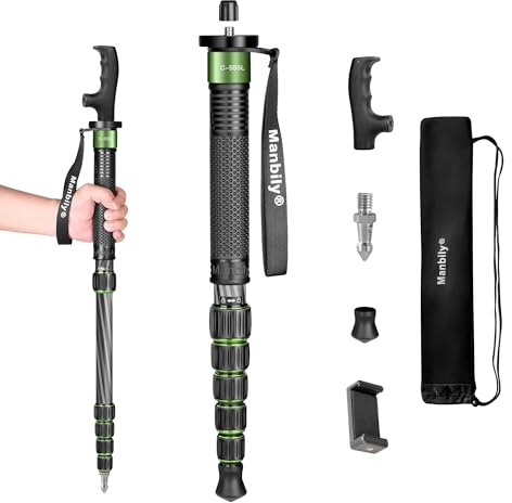 Manbily Carbon Fiber Camera Monopod, 61-inch Portable Compact Lightweight Travel Monopod Walking Stick for DSLR Camera Canon Nikon Sony Video (Green)
