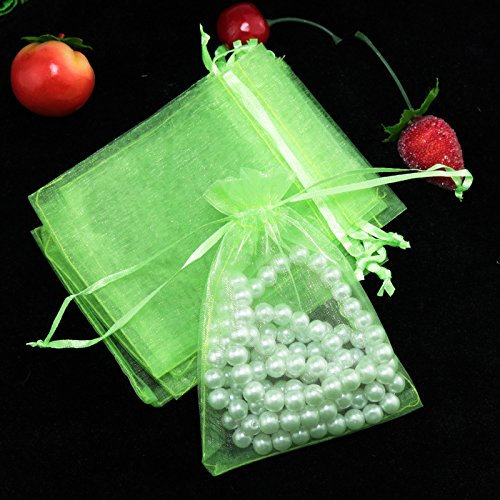 SYSUII 100 Stück Organzasäckchen,15x20cm Organzabeutel Säckchen Geschenkbeutel Organza, Schmuckbeutel Hochzeit-Säckchen mit Kordelzug Für Festival süßigkeiten Party Und Hochzeit Weihnachten-Grün