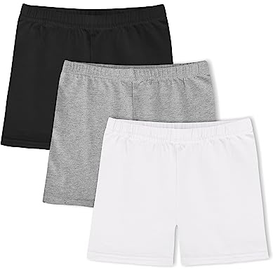 KEREDA Pantalones Cortos de Ciclismo para niña, de algodón, 3 Pares, Negro, Blanco y Gris, 10-12 años