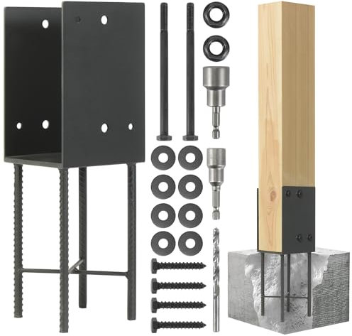 Wocepu Robuste U-förmige Pfostenträger, 15,2 x 15,2 cm (echte 14 x 14 cm) für Terrasse, Holzpavillon, Pergola, Zäune, Holzgeländer (dunkelgrau)