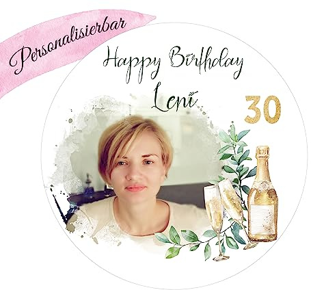 Tortenaufleger Muffinaufleger Geburtstag Zuckerbild Sekt mit Foto (Fondant, Oblate, Dekorpapier) PERSONALISIERT