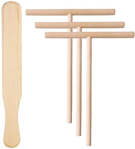 teemando® Juego de 4 espátulas para crepes y distribuidores de madera de haya de 30 cm para tortitas, panqueques, jamón palatino, 3 distribuidores de crepes, 1 espátula