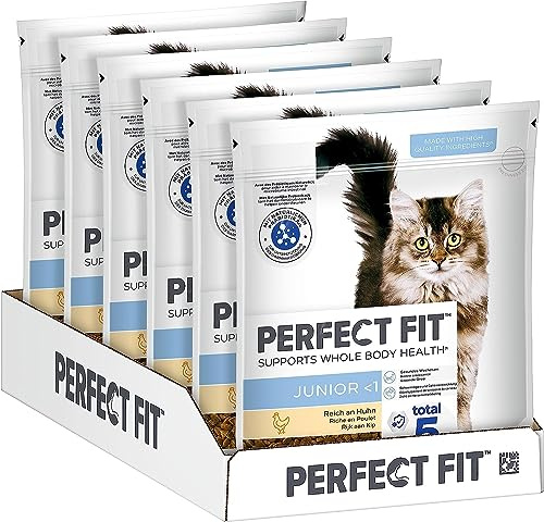 Katzenfutter Trockenfutter Junior <1 Kitten/Kätzchen Reich an Huhn, 6 Beutel (6 x 750g)