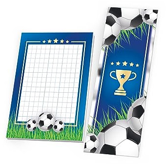 8 Lesezeichen + 8 Mini-Notizblöcke je 25 Blätter DIN A7 Malblock Set Fußball blau Mitgebsel Mitbringsel Gastgeschenk Giveaways zum Kindergeburtstag Fest Motto-Party Schule Jungen Mädchen Teens