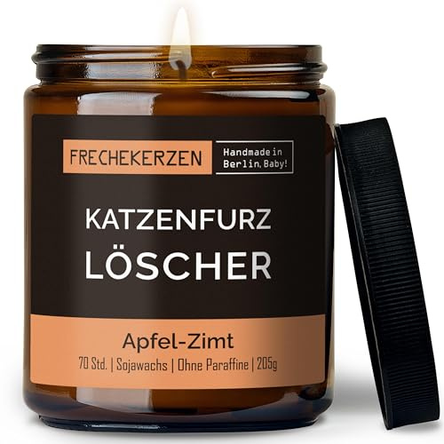 Lustige Duftkerze mit Spruch für Katzen Besitzer & Liebhaber | Handgemacht aus Sojawachs | In Geschenkbox | Nachhaltiges Valentinsgeschenk Gastgeschenk Katzenhalter Cat Lovers |Apfel-Zimt