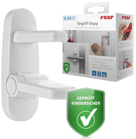 reer Türgriff-Stopp, Kindersicherung für Wohnungs- und Eingangstüren, Türgriffschutz, Türklinkenpuffer, Türstopper