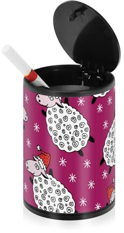 Aschenbecher mit Deckel, Cartoon-Kawaii-Schafe, Sterne, Hot Pink, rauchfrei, Edelstahl, tragbar, Autozubehör, Aschenbecher für draußen, für Küche, LKW, Reisen