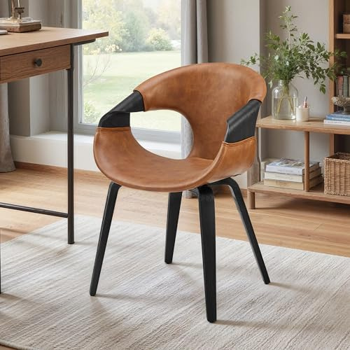 Zouron - Silla de comedor (estilo de madera curva), juego de 1,sillón moderno marrón, silla tapizada de piel sintética, silla de salón con respaldo, silla de cocina, silla de oficina en casa