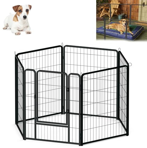 CEEDIR 6-Eck Freilaufgehege Welpenlaufstall Welpenauslauf 80 cm hoch Hundelaufstall Tierlaufstall Hunde Wetterfester Freigehege Faltbare für Hund Hundelaufstall mit Türen & Erdanker für Garten