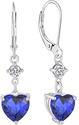 JO WISDOM Damen Hängende Ohrringe Ohrhänger Herz Silber 925 mit 3A Zirkonia Kristall September Geburtsstein Saphirfarbe,Schmuck für Frauen Frau Mutter sie