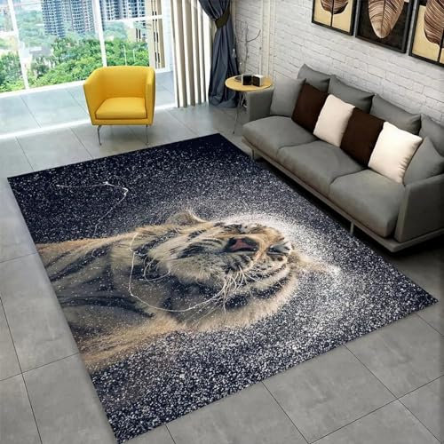 Teppich Kinderteppich Wohnzimmerteppich Schlafzimmerteppich 3D-Gedruckter Superweicher Flanellteppich Tiger-Dschungel-Tierwelt 160 X 230 cm, Flanell-Schlafzimmerbereichsteppich, Flauschig W -8A8H+P2
