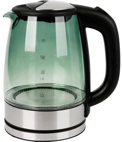 Emerio Style WK-119988.8 Green Glass Kettle, Winner Award/Performance for Home and Garden, 02/2019, 1.7 Litre Volume with LED Interior Light, 360° Base, Auto-Off, BPA-Free,