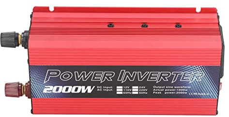 Convertitore di Potenza per Auto Energia Solare Convertitore a Onda Sinusoidale Modificata a Basso Rumore Universale in Lega di Alluminio 2000 W per Ricarica Multiuso (rosso)