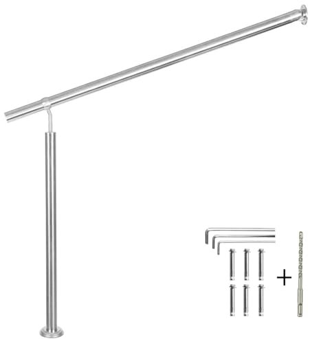 FINEUNAN Barandilla de entrada de acero inoxidable para escaleras, balcones, pasamanos de pared, soporte de pared, para interior y exterior, pasamanos para escaleras, acero inoxidable (160 x 90 cm)