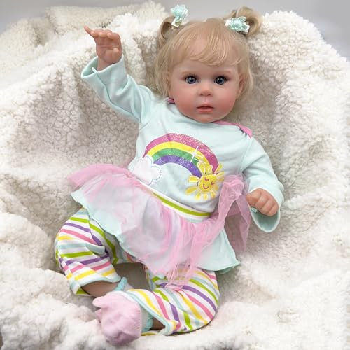 YIHANGG 20Zoll Reborn Baby Puppe mit Sichtbaren Adern 50cm Lebensecht Neugeborene Puppe Körper aus Stoff Mädchen Blondes Haar Kleinkind Geschenk Kollektion