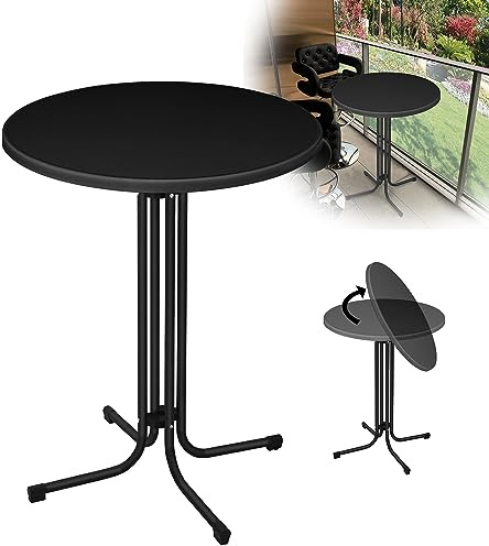 XMTECH Ståbord fällbart Ø 80 cm – gastronomi bistrobord rund – 110 cm högt – utomhus bistrobord väderbeständig höjdjusterbar fot, trädgårdsbord festbord, inomhus och utomhus, svart