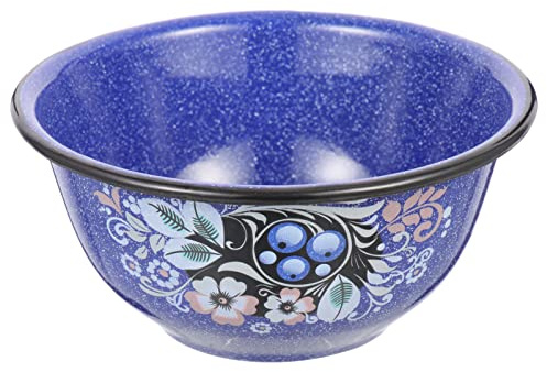 Angoily Enamel Bowl Deep Soup Bowl Retro Design Blue Household Use | Multi Function, Practical, Convenient, Lunch Accessory, Ramen Noodle Serving, Delicate Finish, Blue