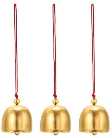 PATIKIL 3 Pcs Carillon Éolien, Cloches Suspendues Cloches de Temple Rétro Extérieur Suspendu Métal Carillon à Vent Chinois Rond pour Extérieur Jardin Camping, Doré Rouge