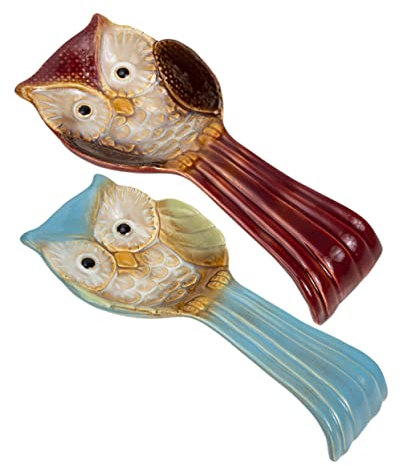 COLLBATH 2stücke Teiliges Keramik Löffelhalter Eulenform Retro Stil Stabiles Küchenzubehör Löffelablage Für Kochlöffel Und Kaffeelöffel Dekorativer Essbereich Organizer in Rot Und Blau