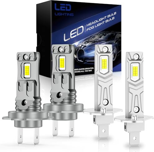 AUXIRACER H1+H7 LED 18000LM 120W 600% luz 6500K blanco anti error extremadamente brillante kit de conversión H1+H7 faros, para repuesto para lámparas halógenas y xenones Auto (4 set)