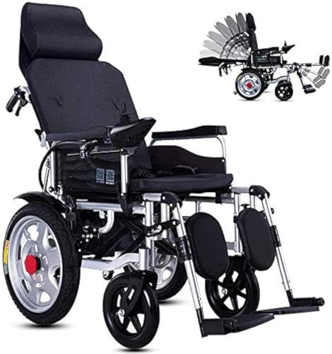 Silla de ruedas eléctrica con respaldo reclinable, silla eléctrica plegable portátil con reposacabezas ajustable y batería de iones de litio