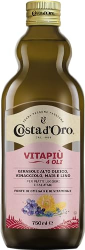 Costa d'Oro – Vitapiù 4 oli, 750 ml. Olio ricco di Omega 3 e 6 e vitamina E. Bottiglia da 75 cl. (Confezione da 6)