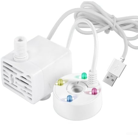 HpLive Pompe à eau 5 V Machine à fumée USB avec 4 lumières LED colorées pour jardin de rocaille et bassin d'eau Bonsaï Aquarium étang (blanc)