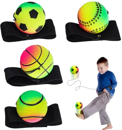 DBAILY Springball Mit Schnur 4 PCS Ø 47mm Handgelenk Return Ball Mit Gummiband für Kinder Erwachsen, Fußball, Basketball, Softball, Baseball