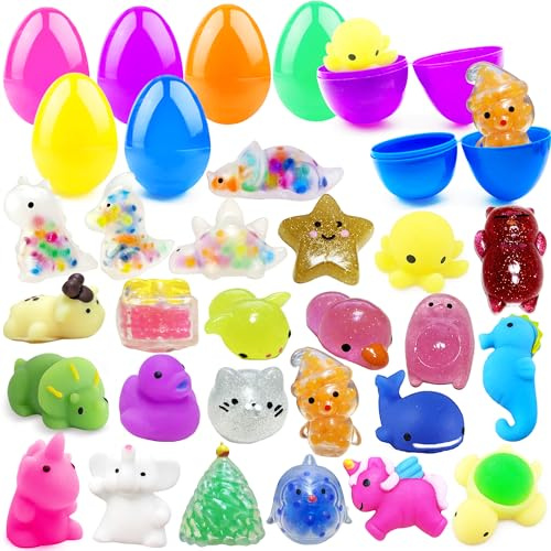 Edmirfun 24 Huevos de Pascua Rellenos de Mochi,Huevos Sorpresa,Huevos De Pascua para Apretar Sorpresa,Huevos De Pascua Plastico para Fiesta de Pascua,Easter Egg Hunt,Regalos De Pascua Niños