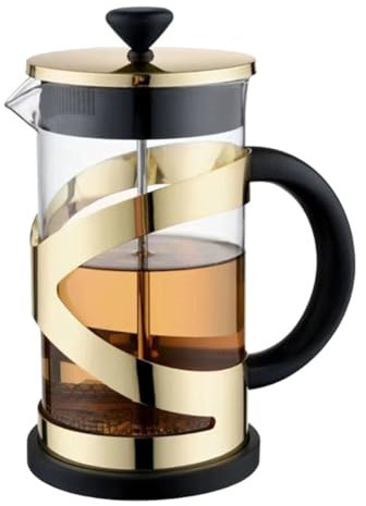 GIZNXBA Cafetera Prensa Francesa con 3 Filtros Cafetera Y Tetera De Acero Inoxidable, Prensa De Café De Vidrio De Borosilicato Resistente Al Calor, Cafetera Multifunción para Camping(/Gold B,1000ml)