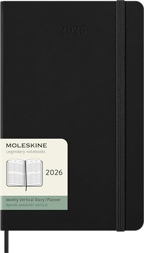 Moleskine 12 Monate Wochenkalender 2026, Large/A5, 1 Wo = 2 Seiten, vertikal, fester Einband, Schwarz