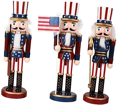 Cabilock 1 Set Ornamenti Del Soldato Americano Figura Il Quarto Palma Soldato Schiaccianoci Raccoglitore Schiaccianoci Delle Vacanze Figurina Gigante D'argento Di Legno 3 Pz