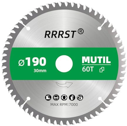 Lame per Seghe Circolari 190 x 30 mm, 60T, Ideale Per Alluminio, Rame, Tagliare legno, Compensato, Cartongesso, MDF, Plastica
