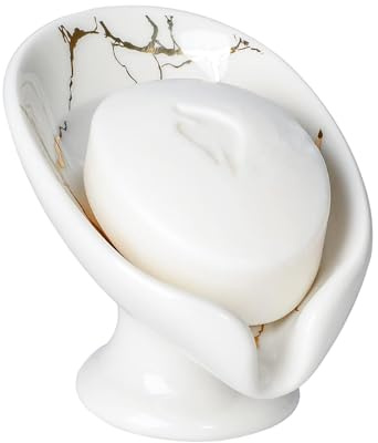 Qixuer Seifenschale Keramik, Blattform, Weiß, für Badewanne, Dusche, Waschbecken, Küchentisch